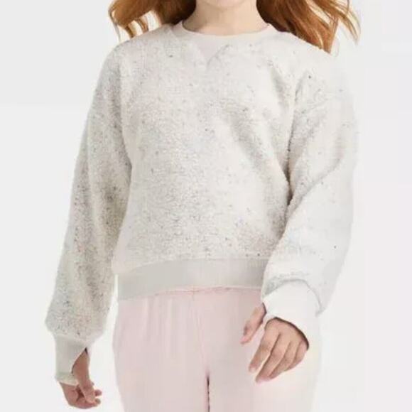 Girls' Faux Fleece Shearling White Confetti‎ Pullover - All in Motion XL (14) - Picture 1 of 6